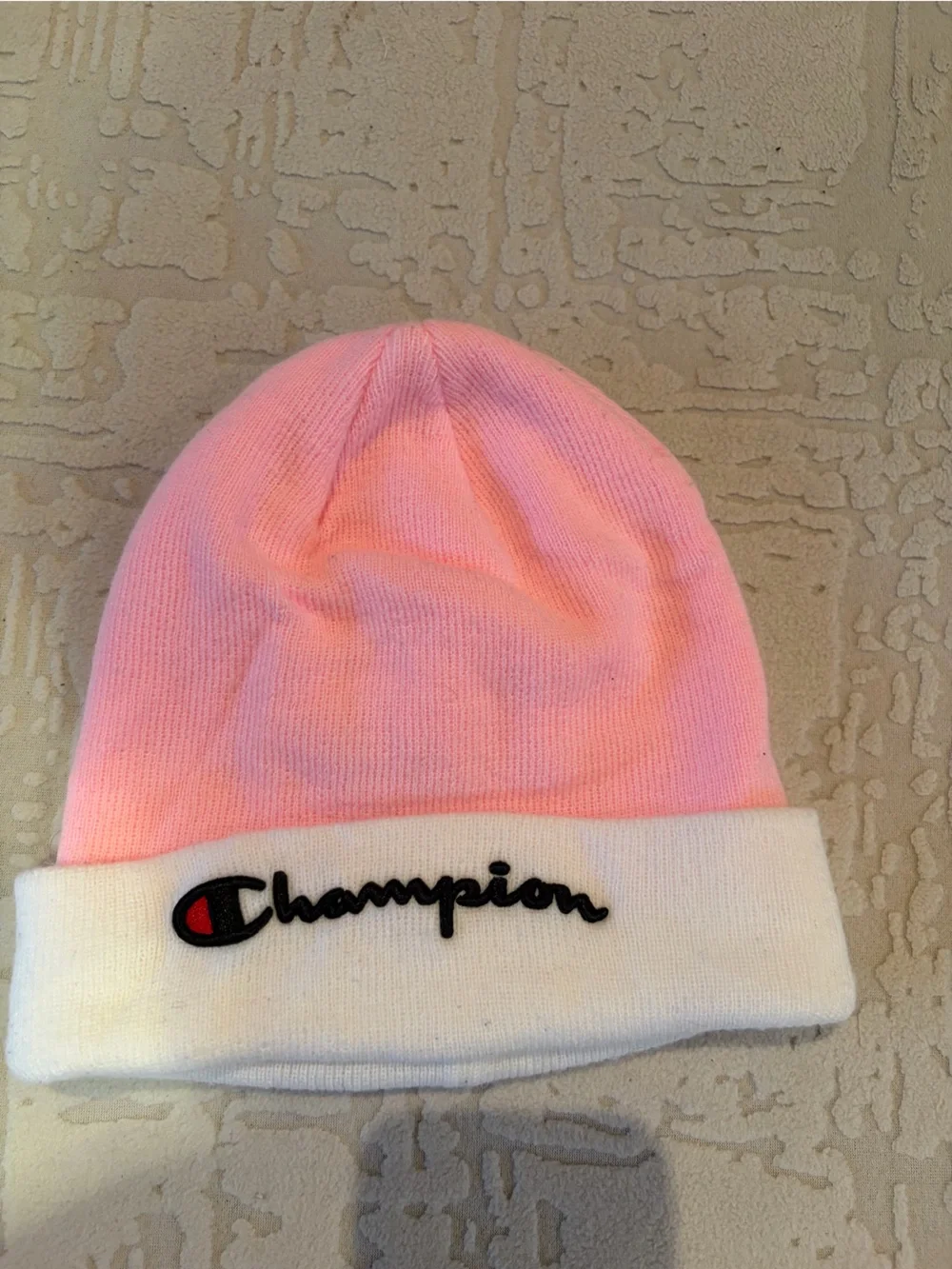 Champion Light Pink Knit Beanie with White Cuff